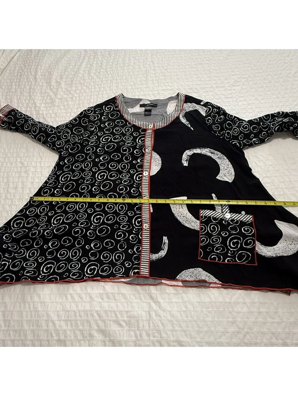 Ali Miles 1X Black Abstract Mixed Media Button Front Handkerchief Hem Tunic Top